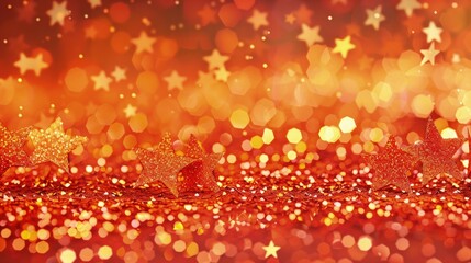Wall Mural - a bold orange glitter background with orange and gold star confetti, offering a warm and inviting lo