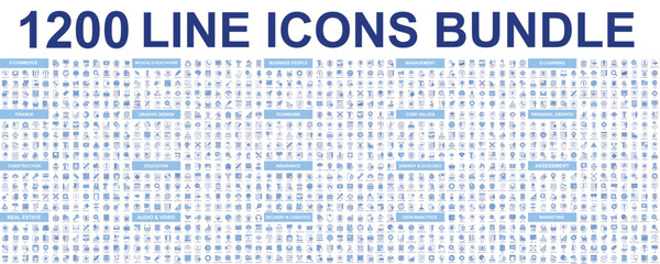 Poster - Mega set of vector thin line icons. Editable stroke. Contains such icon collection as finance, core values, business process, commerce, learning, shopping, marketing, teamwork. Linear pictogram pack.