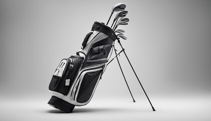 professional golf bag and clubs, isolated white background