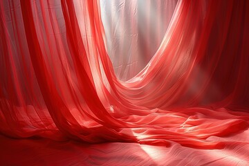 Canvas Print - A red curtain hangs in front of a white wall