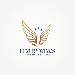 Wall Mural - luxurious golden wings with stars line art icon logo vector illustration design