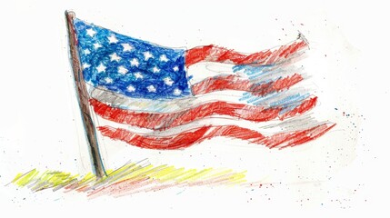 hand-drawn american flag - a hand-drawn illustration of the american flag waving proudly on a pole. 