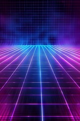 Canvas Print - Abstract Futuristic Grid with Neon Lights.