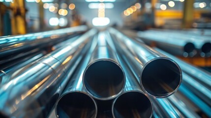 Close-Up of Shiny Metal Pipes in a Factory