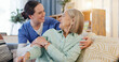 © WesSide/peopleimages.com - Nurse, mature woman and hug with support, empathy and healthcare for retirement. Patient, caregiver and pensioner in nursing home, rehabilitation or elderly care for medical consulting and service