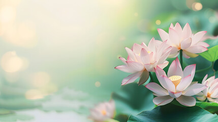 Wall Mural - Close up of Pink lotus flower on a blurred garden background, blooming in spring, beauty and nature, Selective focus and copy space.