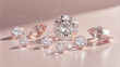 © Roman - Eight cut diamonds of varying sizes and shapes are arranged on a smooth, pale pink surface