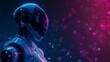 © AminaDesign - An advanced AI robot illuminated by vivid pink and blue neon lights, embracing a cyberpunk aesthetic