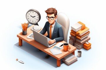 Wall Mural - Busy Businessman Working at His Desk