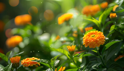 Wall Mural - Calendula. Marigold flower in summer garden