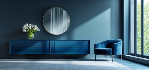 Poster - A blue room with a blue dresser and a blue chair