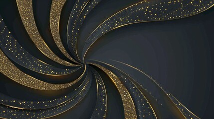 Wall Mural - a dark charcoal background with swirling gold glitter lines creating an elegant spiral pattern, perf