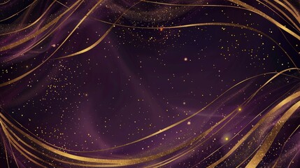 Wall Mural - A deep purple background with gold glitter lines swirling around the edges, creating a mystical aura perfect for fantasy book covers or event posters.