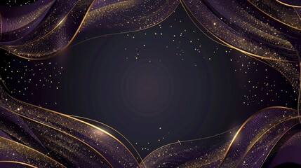 Wall Mural - A deep purple background with gold glitter lines swirling around the edges, creating a mystical aura perfect for fantasy book covers or event posters.