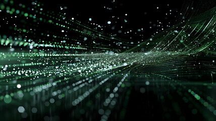 Digital Data Stream with Green and White Binary Codes