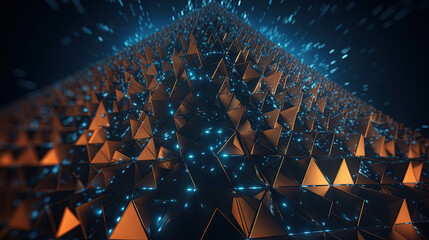 Wall Mural - Abstract background with structure of neon triangles and technology style