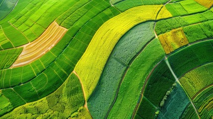 Canvas Print - Aerial View of Green and Yellow Fields