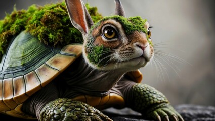 Wall Mural - ai generated illustration of a creative hybrid animal combining features of a rabbit and a turtl