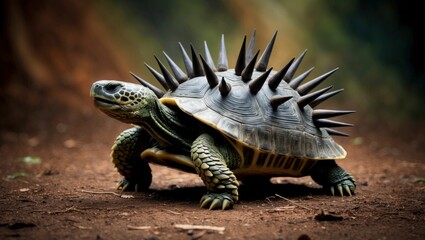 Wall Mural - ai generated illustration of a turtle with spikes on its shell in a natural environment
