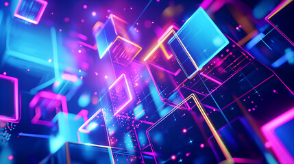 Canvas Print - Vibrant abstract illustration of glowing neon cubes floating in a dynamic, digital environment