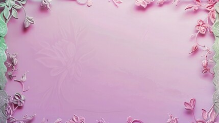 Wall Mural - a festive pink and green gradient birthday paper with elegant floral borders, featured against a lav