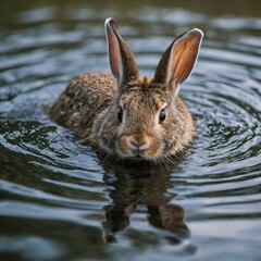 Wall Mural - cute rabbit in the water