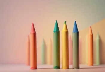 Wall Mural - colored crayons lined up side by side, ad shot