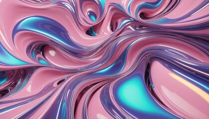 Wall Mural - vibrant three-dimensional holographic design illustration with abstract fluid shapes and high-colore