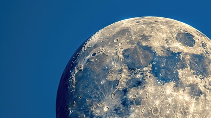 Canvas Print - Moon in Waxing Gibbous Phase with Detailed Craters against Blue Sky