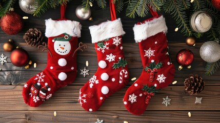 Poster - Christmas stocking with snowman ornaments