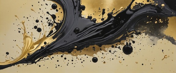 Wall Mural - abstract watercolor illustration with splatter and gradient in gold and black