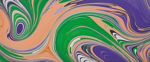 Wall Mural - fluid wave pattern oil painting texture in soft peach, green, and purple colors - abstract marbling 