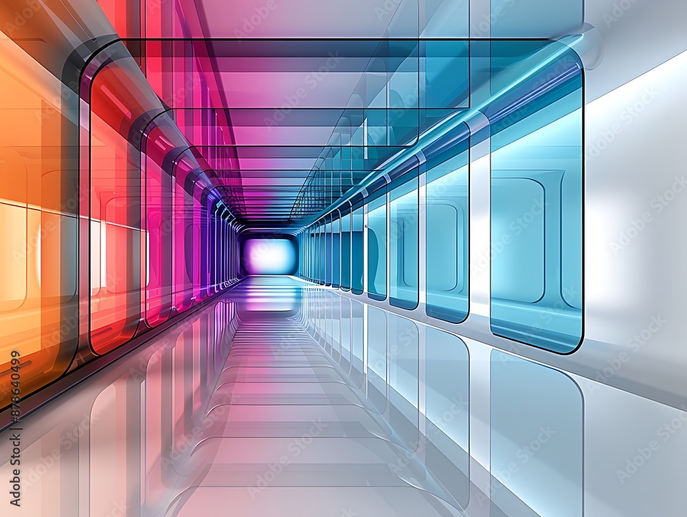 Generate an image of a modern, abstract interior space with vibrant ...