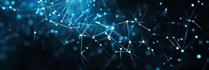 Abstract high tech blue glowing lines with dots and plexus triangles, abstract background. High quality photo