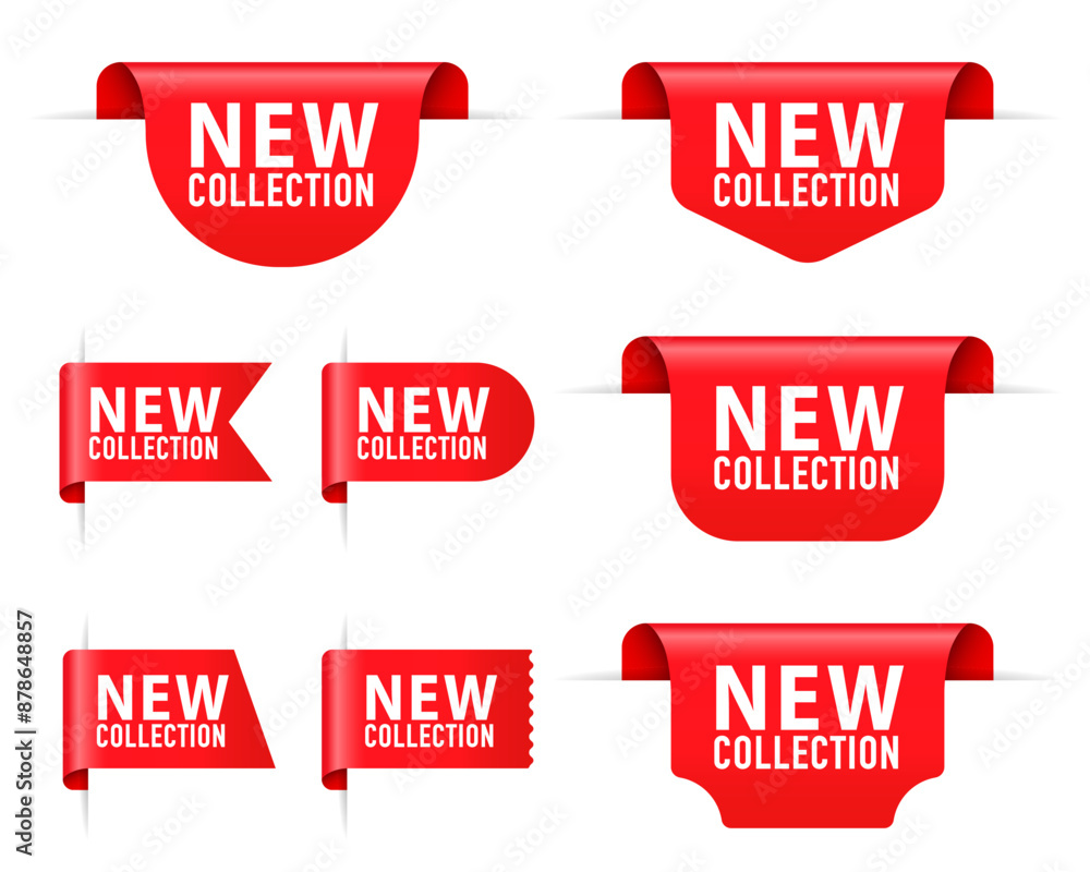Red vector banner ribbon new collection. Red ribbon tag banners set ...