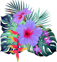 Wall Mural - Bouquet of tropical flowers. Exotic, paradise flowers. Hawaiian bouquet