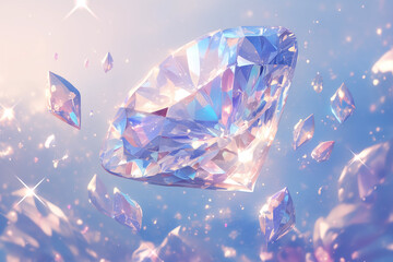 Wall Mural - sparkling diamond with crystals close-up on sparkling light background