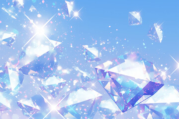 Wall Mural - sparkling diamonds and crystals on a blue background.