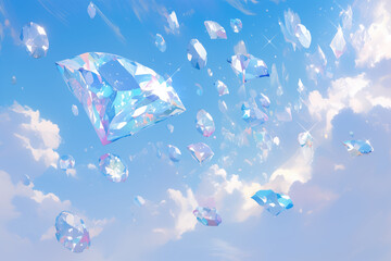 Wall Mural - flying diamonds in the blue sky
