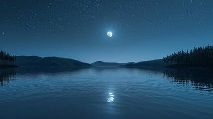  night landscape with moon and reflection