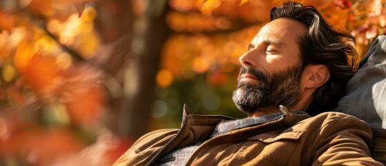 Canvas Print - A man is relaxing in a hammock in the fall. AI.