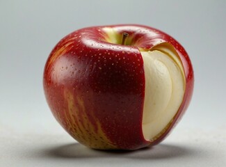 Poster - A red apple with a large bite taken out of it. AI.