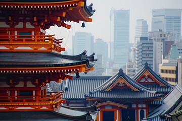 Poster - Cityscape With Tall Buildings, Capture the intricate fusion of traditional and modern architecture along the Tokyo skyline