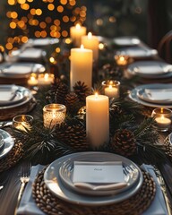 Canvas Print - a table set for a holiday dinner with candles