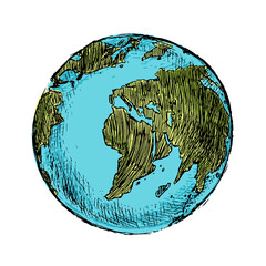 Wall Mural - Globe sketch. Hand drawn earth planet with continents and oceans. Doodle world map vector illustration. Planet and world sketch map with ocean and land.