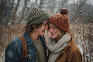 Canvas Print - Two individuals standing side by side in a snowy landscape, Capturing the love, support, and understanding shared between partners