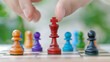 © Creative Habits - Strategic Chess Game Play. Colorful Checkerboard Pieces in Focus