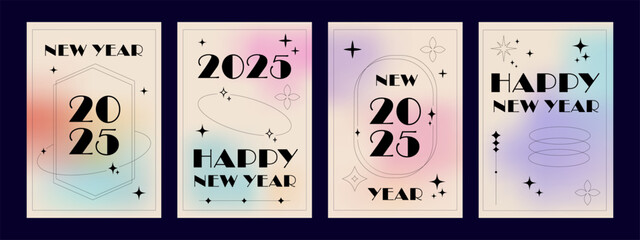 Wall Mural - Minimalist Christmas aesthetic template set. 2025 New Year gradient background trendy style. Y2k bling element minimalist design. Aesthetic vector illustration
