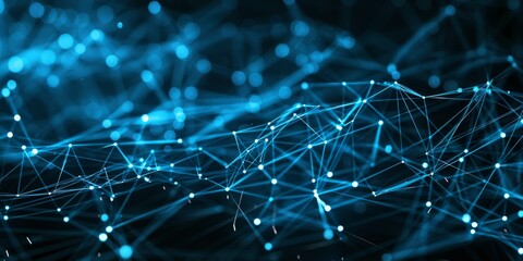 Abstract high tech blue glowing lines with dots and plexus triangles, abstract background. High quality photo
