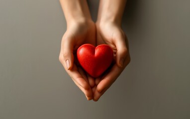 Hands holding a red heart symbolizing love compassion and unity with a focus on affection and care